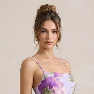 Vintage 90s N.O.E. size. M Lavender Floral Maxi Dress NWT